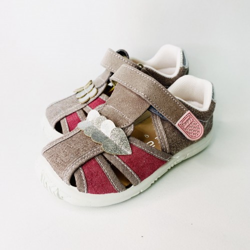 ZAPY SANDALIAS DE LONA GRIS Y ROSA CON PUNTERA CERRADA